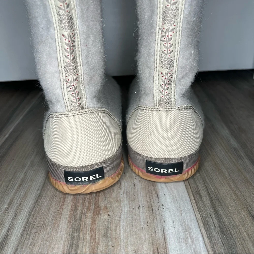 Sorel Cozy Joan Tall Felt Boots Faux Fur Top Womens Sz 10 Beige Tan Brown